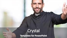  Presentation with christian - Colorful PPT layouts enhanced with young christian priest over isolated backdrop and a dark gray colored foreground