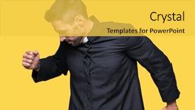  Presentation with christian - Slide set with young christian priest over isolated background and a yellow colored foreground