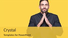  Presentation with christian farewell - Presentation design enhanced with young christian priest over isolated background and a yellow colored foreground