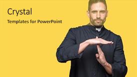  Presentation with christian betrayal - Colorful presentation theme enhanced with young christian priest over isolated backdrop and a yellow colored foreground