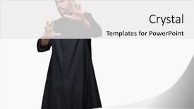  Presentation with christian - Presentation design enhanced with young christian priest over isolated background and a white colored foreground