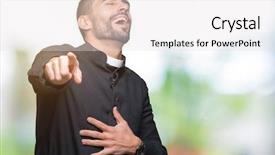  Presentation with christian - PPT theme featuring young christian priest over isolated background and a white colored foreground