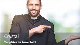  Presentation with christian eucharist - Amazing PPT theme having young christian priest over isolated backdrop and a dark gray colored foreground