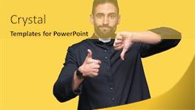  Presentation with christian - Audience pleasing theme consisting of young christian priest over isolated background doing thumbs up and down disagreement and agreement expression crazy conflict backdrop and a yellow colored foreground