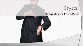  Presentation with christian - Theme having young christian priest over isolated background in hurry pointing to watch time impatience upset and angry for deadline delay background and a white colored foreground
