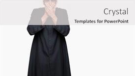  Presentation with motivation christian - Cool new slide deck with young christian priest over isolated background shocked covering mouth with hands for mistake secret concept backdrop and a white colored foreground