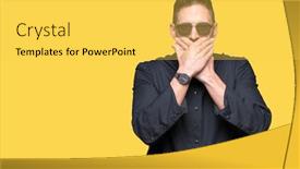  Presentation with christian - Theme consisting of young christian priest wearing sunglasses over isolated background shocked covering mouth with hands for mistake secret concept background and a yellow colored foreground