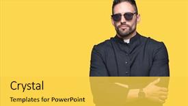  Presentation with christian family and cross - Beautiful theme featuring young christian priest wearing sunglasses backdrop and a yellow colored foreground