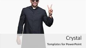  Presentation with christian - Slide set enhanced with young christian priest wearing sunglasses background and a white colored foreground