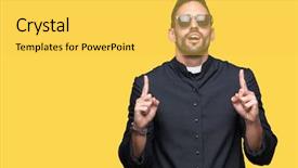  Presentation with christian - Colorful presentation design enhanced with young christian priest wearing sunglasses backdrop and a yellow colored foreground