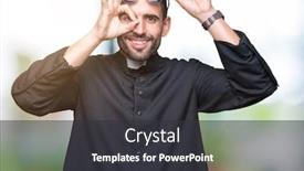  Presentation with christian education - Slide deck consisting of young christian priest wearing sunglasses over isolated background doing ok gesture with hand smiling eye looking through fingers with happy face background and a dark gray colored foreground