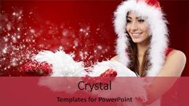  Presentation with star red - Beautiful presentation theme featuring young christmas woman holding star backdrop and a red colored foreground