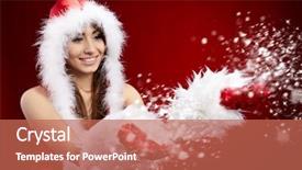  Presentation with star red - Presentation theme having young christmas woman holding star background and a coral colored foreground