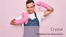  Presentation with frame pink - Presentation theme with young-cleaner-man-with-blue background and a lemonade colored foreground