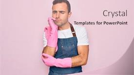  Presentation with pink blue - Colorful presentation design enhanced with young-cleaner-man-with-blue backdrop and a lemonade colored foreground