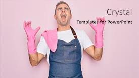  Presentation with blue pink - Audience pleasing presentation theme consisting of young-cleaner-man-with-blue backdrop and a lemonade colored foreground