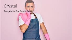 Presentation with pink nails - PPT theme enhanced with young-cleaner-man-with-blue background and a lemonade colored foreground