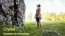  Presentation with conquer - Amazing presentation design having young climber ready to conquer vertical wall with belay blue sky on the background backdrop and a tawny brown colored foreground