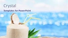  Presentation with coconut - Audience pleasing theme consisting of young coconut in the sand on the beach backdrop and a sky blue colored foreground