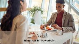  Presentation with hotel business - Theme consisting of young-colleagues-are-eating background and a coral colored foreground