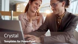  Presentation with canteen - Colorful slide deck enhanced with young-colleagues-at-a-break backdrop and a violet colored foreground