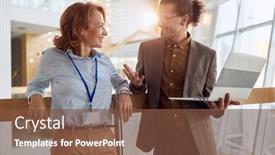  Presentation with atmosphere - Theme having young-colleagues-chatting-about-job background and a tawny brown colored foreground