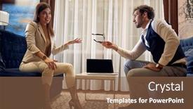  Presentation with business hotel - Presentation design featuring young-colleagues-chatting background and a tawny brown colored foreground