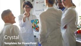  Presentation with laboratory chemical - Slide deck consisting of young-colleagues-discuss-chemical-bonds background and a gray colored foreground