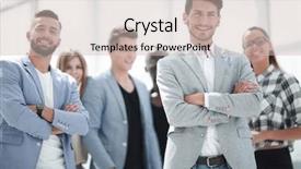  Presentation with meeting - Audience pleasing presentation theme consisting of young colleagues during a meeting backdrop and a soft green colored foreground