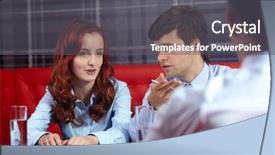  Presentation with job interview - Colorful slide set enhanced with young colleagues from hr department backdrop and a dark gray colored foreground