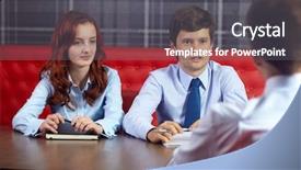  Presentation with interview - Amazing slide set having young colleagues from hr department backdrop and a gray colored foreground