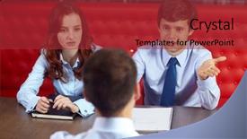  Presentation with job interview - Presentation design consisting of young colleagues from hr department background and a red colored foreground