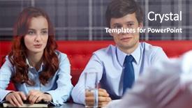  Presentation with 30 60 90 job interview - Slide set with young colleagues from hr department background and a gray colored foreground