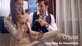  Presentation with hotel business - Amazing presentation theme having young-colleagues-having-fun backdrop and a violet colored foreground