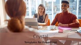  Presentation with interview - Presentation enhanced with young-colleagues-in-a-commission background and a coral colored foreground