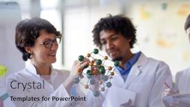  Presentation with bonds - Colorful slide deck enhanced with young-colleagues-learning-about-chemical backdrop and a light blue colored foreground