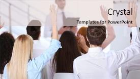  Presentation with group of students raising hands - Colorful PPT layouts enhanced with young colleagues raising hands backdrop and a lemonade colored foreground