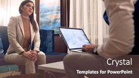  Presentation with young business people - Presentation design having young-colleagues-taking-a-rest background and a tawny brown colored foreground