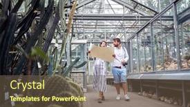  Presentation with botanical garden - Cool new presentation design with young-colleagues-walking-guided backdrop and a tawny brown colored foreground