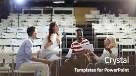  Presentation with coach - Presentation design with young colleagues with paper background and a tawny brown colored foreground