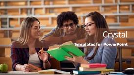  Presentation with amphitheater - PPT theme consisting of young-college-colleagues-talking-together background and a tawny brown colored foreground