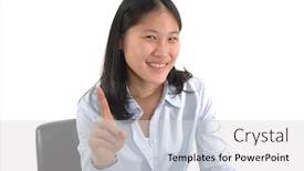  Presentation with intern - Presentation design having young college intern at her desk wagging her finger background and a light gray colored foreground