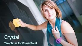  Presentation with student writing teacher - Slides enhanced with young college student young teacher background and a ocean colored foreground