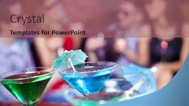  Presentation with company - Colorful slides enhanced with young company having fun in the night bar at the table backdrop and a coral colored foreground