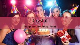  Presentation with birthday cake - Cool new theme with young company holds a cake backdrop and a red colored foreground