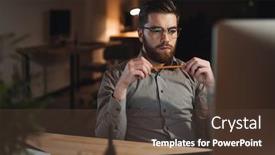  Presentation with web - PPT theme consisting of young-concentrated-bearded-web-designer background and a tawny brown colored foreground