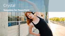  Presentation with city street - Slide set featuring young-concentrated-ginger-sportswoman background and a  colored foreground