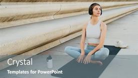  Presentation with city street - PPT theme consisting of young-concentrated-woman-in-headphones background and a  colored foreground