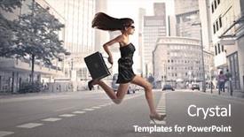  Presentation with city street - Colorful slide deck enhanced with young concept - beautiful elegant woman running backdrop and a gray colored foreground