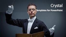  Presentation with conductor - Slides having young conductor in a tuxedo background and a tawny brown colored foreground